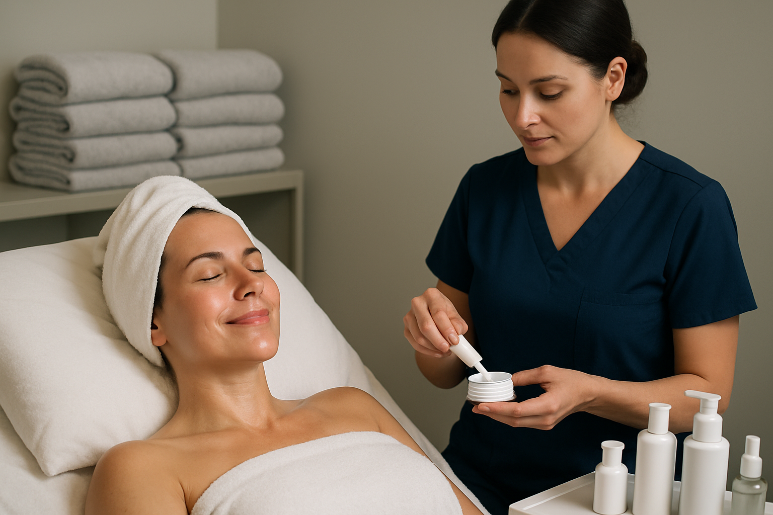 a woman relaxing during a professional facial treatment at advanced life clinic.