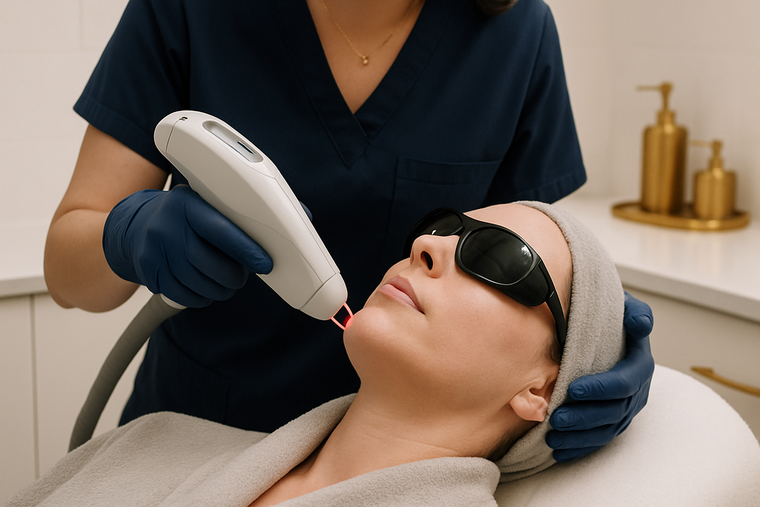 a client receiving a safe laser skincare treatment at advanced life clinic.