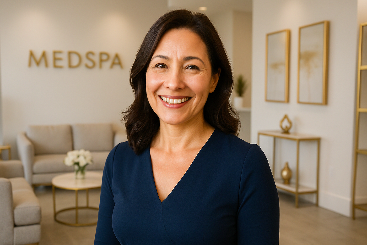 2025 10 advancedlifeclinic.com img medspa welcome v1  advanced life clinic - a professional team member smiling in the medspa lobby at advanced life clinic.