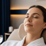 Woman relaxing in a spa chair after completing her skincare treatment.