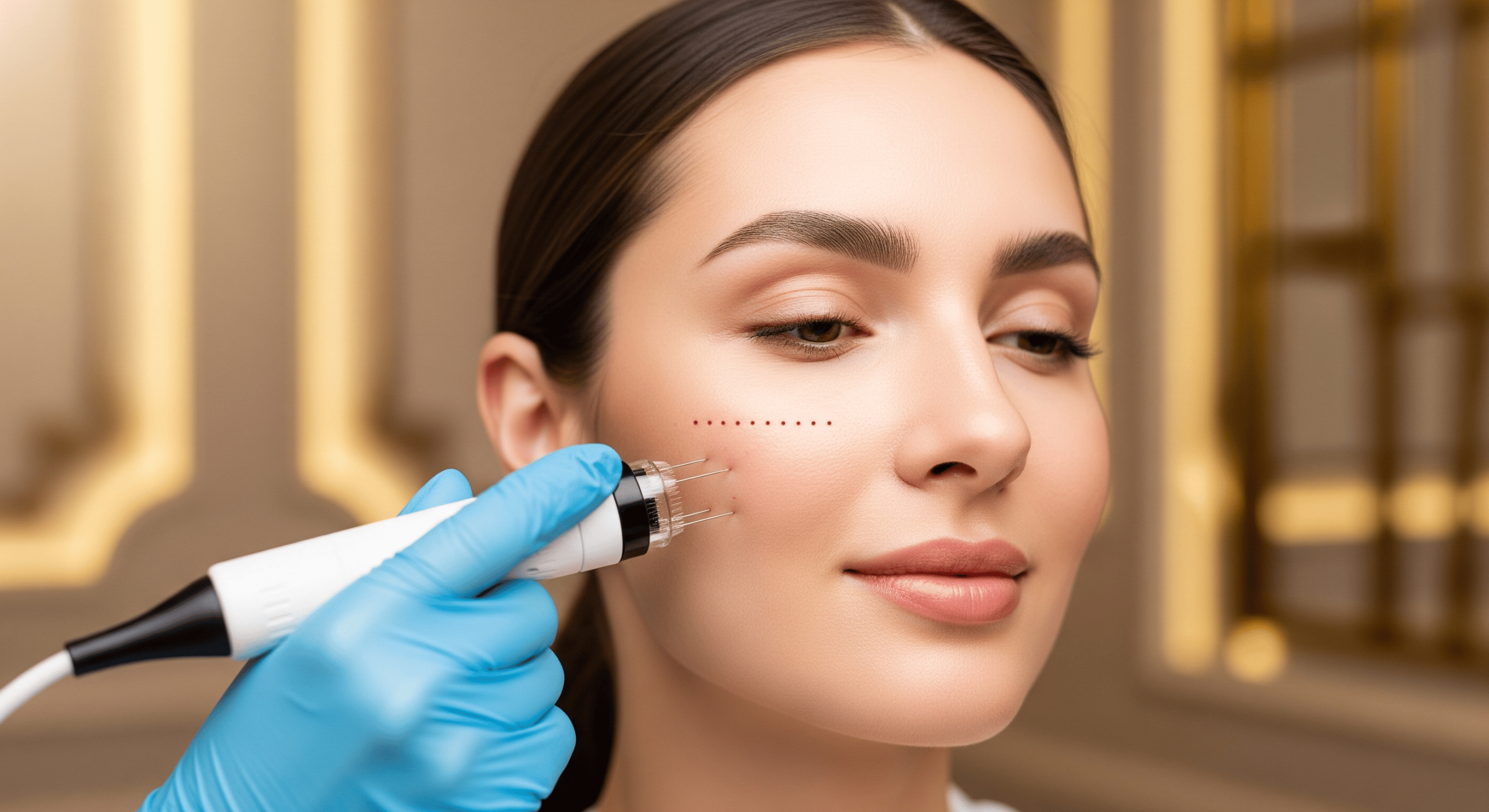 2025 11 advancedlifecliniccom img rf microneedling cheek treatment v1  advanced life clinic - close-up of rf microneedling treatment being performed on a woman’s cheek.