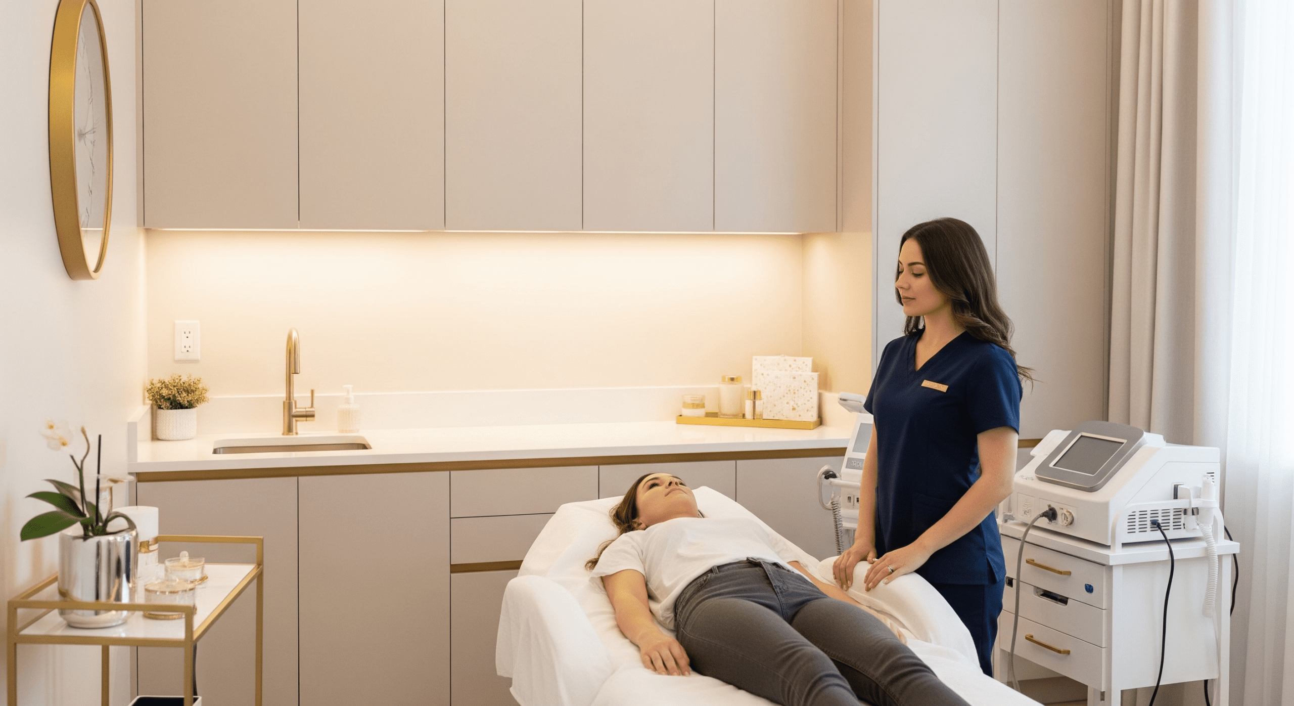 patient resting in modern medical aesthetic treatment room