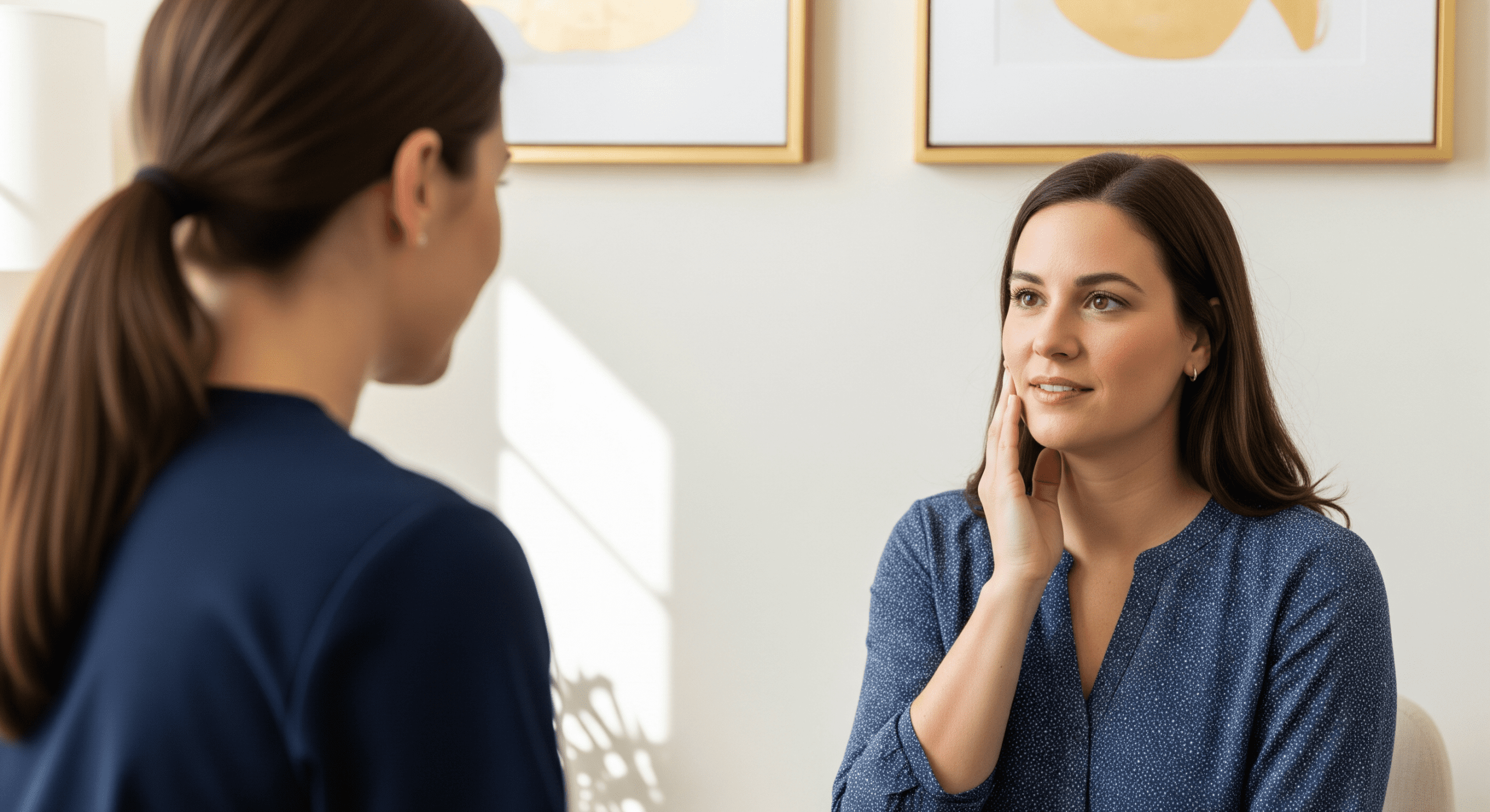 provider evaluating facial skin health during rosacea consultation