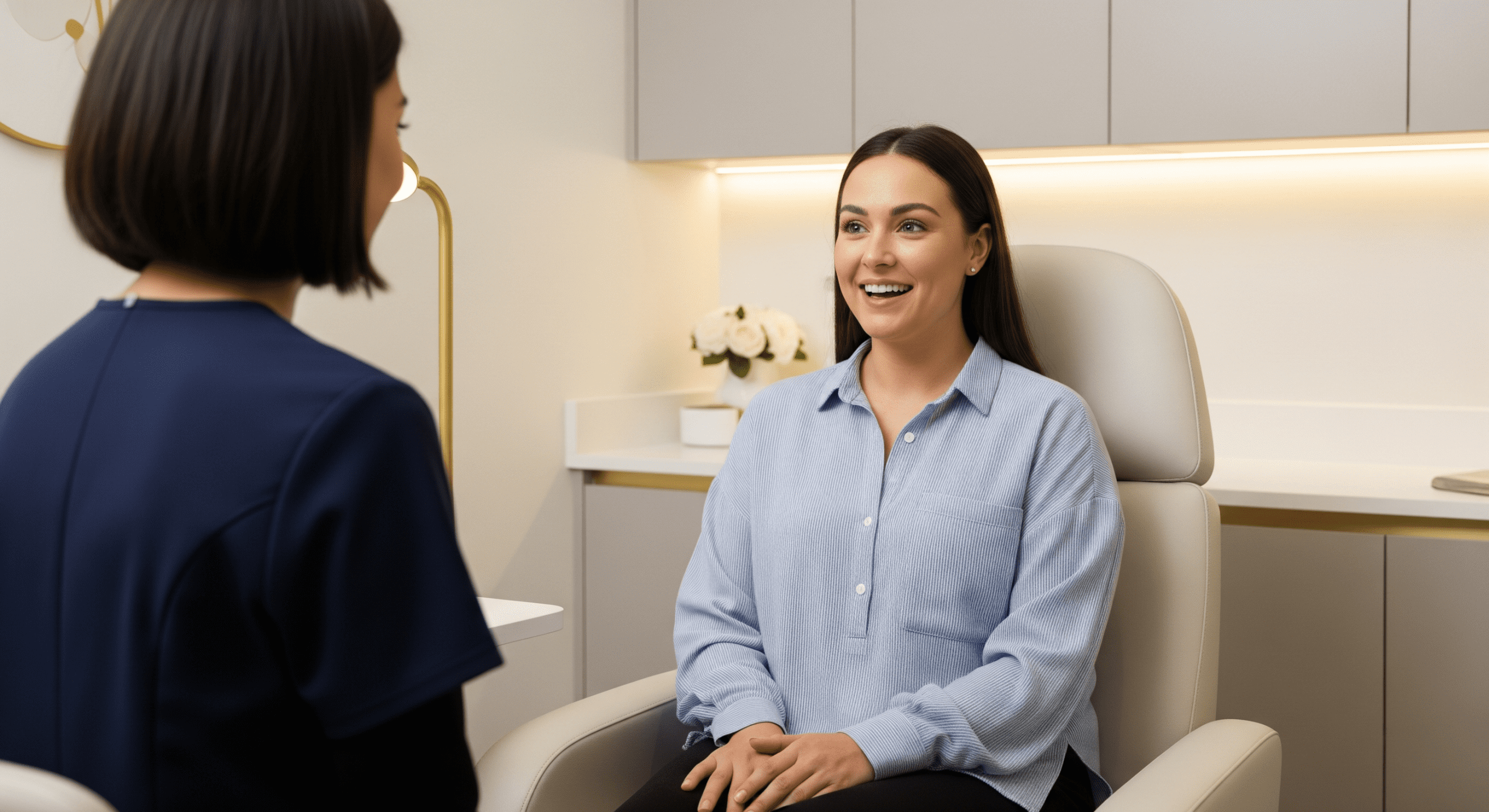 patient discussing aesthetic treatment goals with provider during consultation