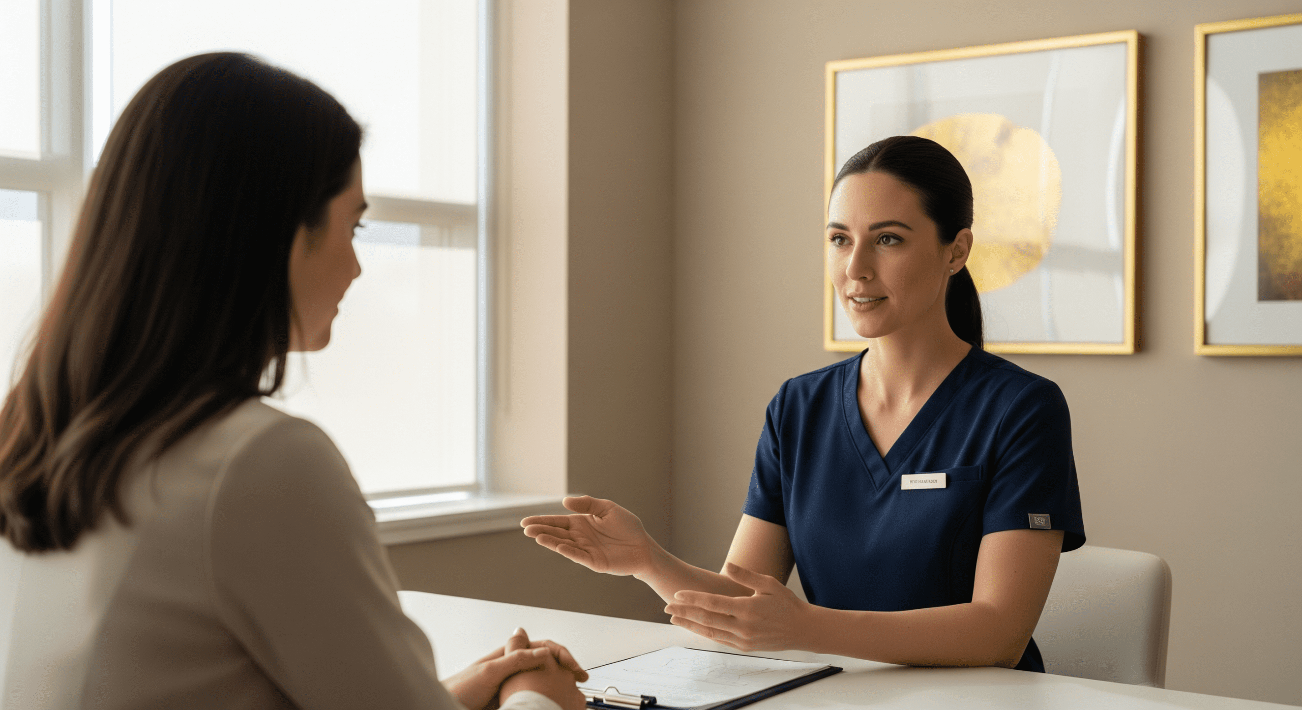 aesthetic provider explaining treatment options during a patient consultation