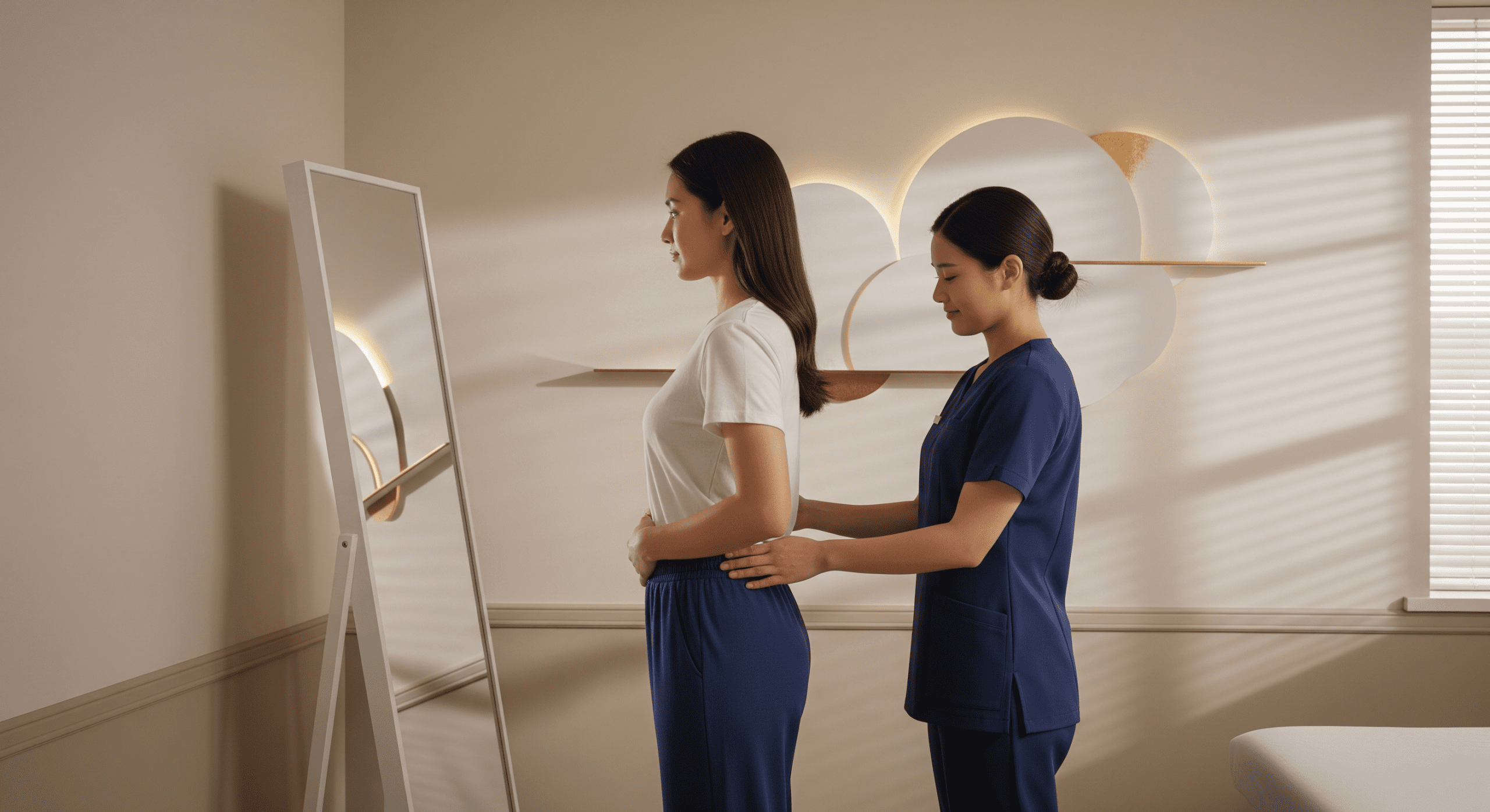 aesthetic provider assessing patient posture and body alignment