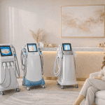 Non-surgical fat reduction devices displayed in a medical aesthetics clinic