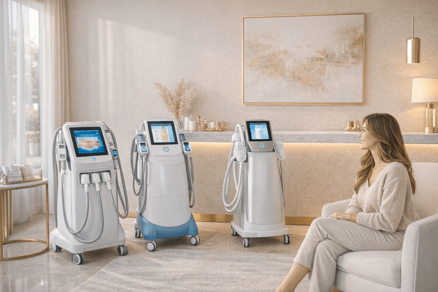 non-surgical fat reduction devices displayed in a medical aesthetics clinic