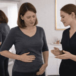 Patient discussing stubborn fat areas with aesthetic provider