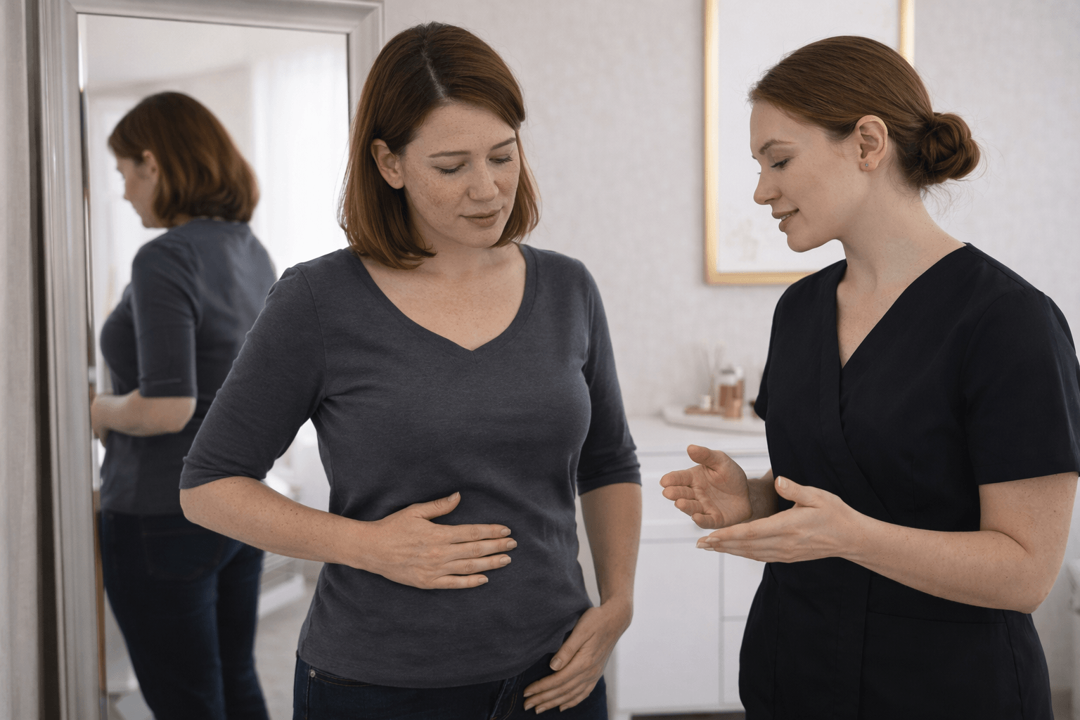 patient discussing stubborn fat areas with aesthetic provider