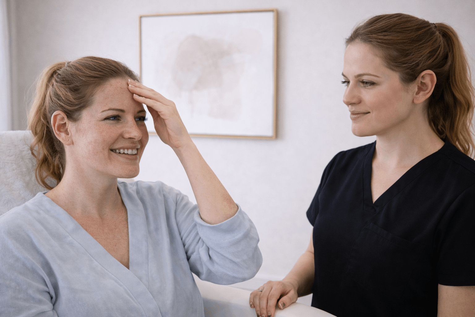 patient discussing forehead concerns with provider before botox treatment