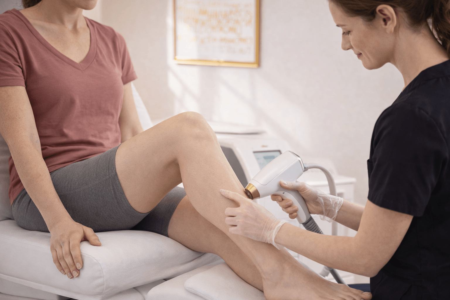 laser hair removal treatment being performed on patient leg