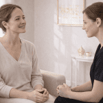 Patient and provider having a relaxed aesthetic consultation