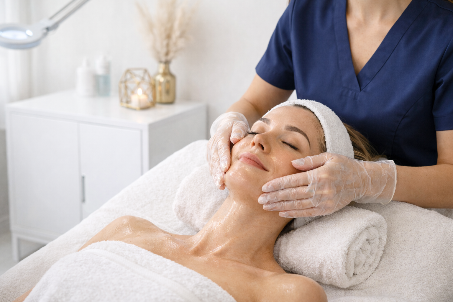 close-up of diamondglow treatment with wand device gliding across skin to exfoliate, extract, and infuse serums for smoother texture