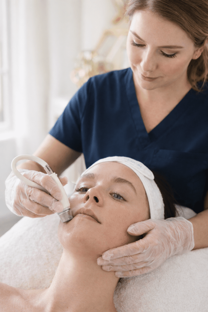 diamondglow facial treatment being performed with exfoliation and serum infusion for smoother, brighter skin texture