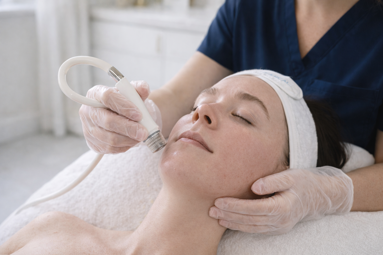 diamondglow facial treatment performed after dermaplaning to enhance exfoliation and improve serum absorption