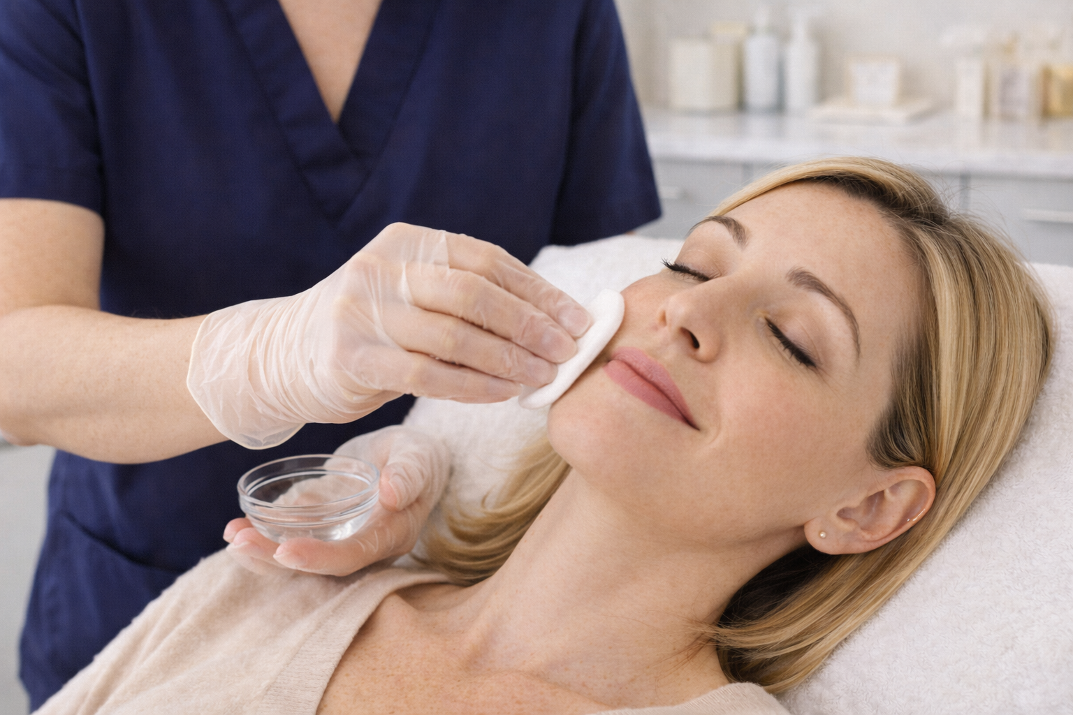 chemical peel application as part of a glass skin facial to enhance skin clarity and smooth texture