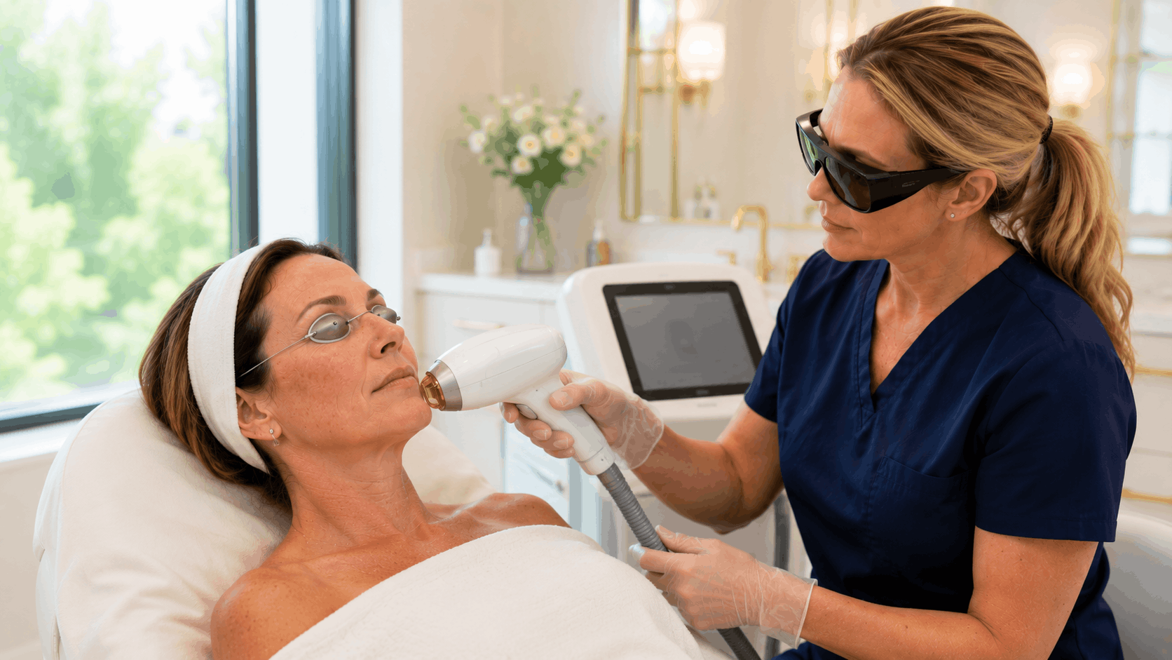 bbl forever young treatment being performed to improve sun-damaged skin.