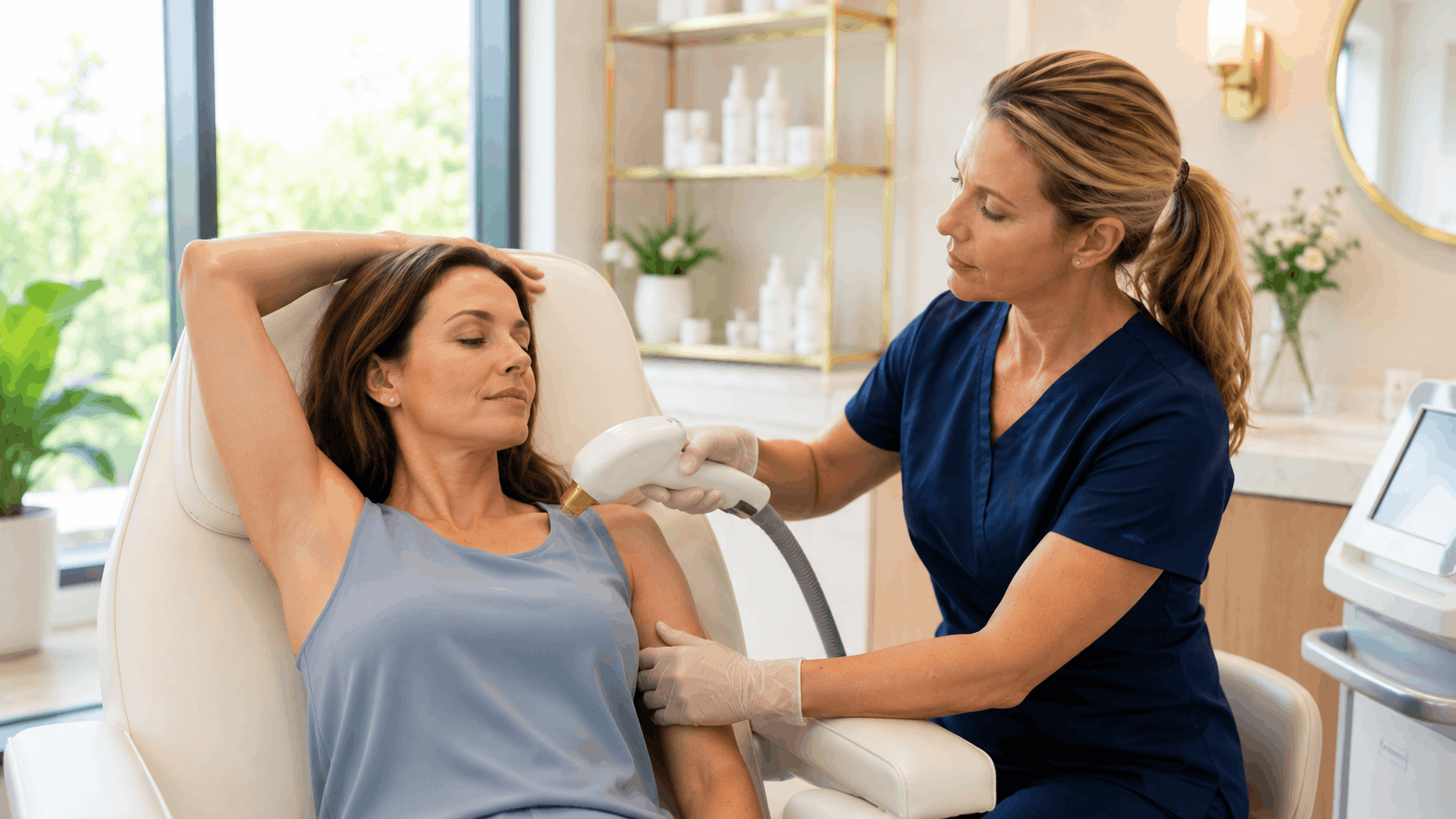 patient receiving miradry treatment for excessive underarm sweating.