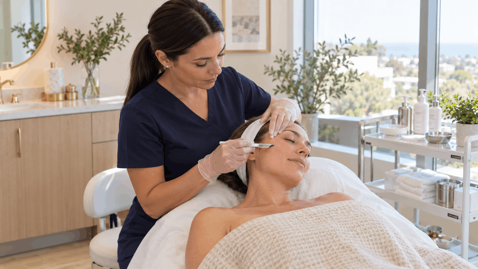 dermaplane facial for dull skin performed by skincare professional