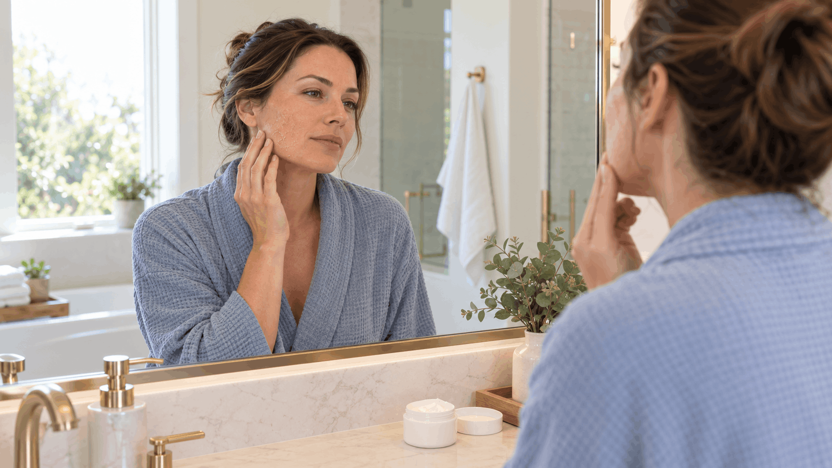 tca peel recovery time with woman checking peeling skin