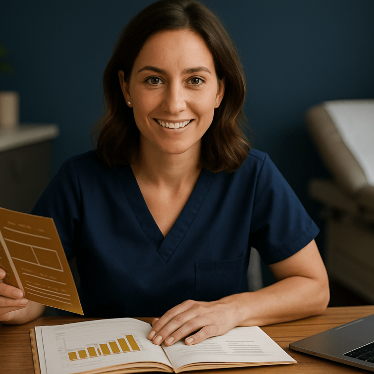 2025 07 advancedlifecliniccom woman smiling scrubs with charts