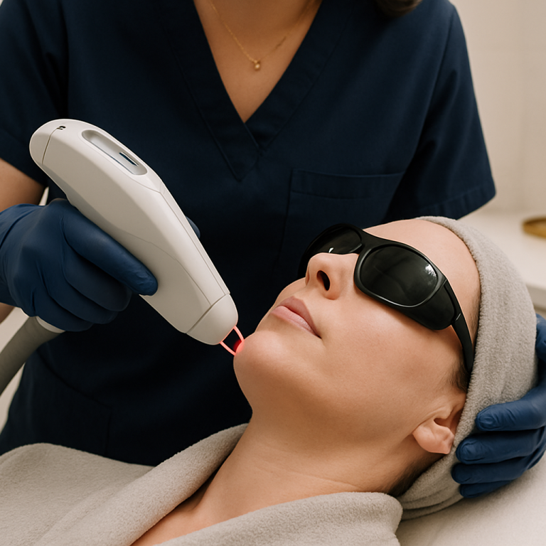 A client receiving a safe laser skincare treatment at Advanced Life Clinic.