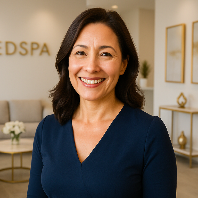 A professional team member smiling in the MedSpa lobby at Advanced Life Clinic.