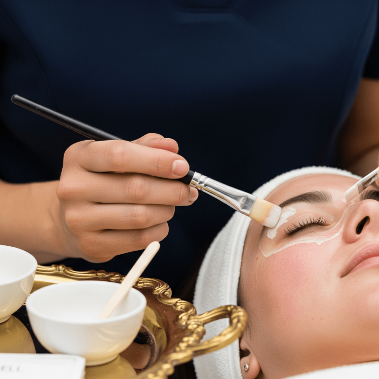 Provider applying a customized chemical peel treatment to improve skin tone and texture