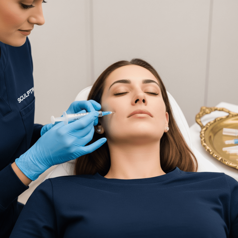 Provider administering Sculptra injections to support gradual collagen stimulation