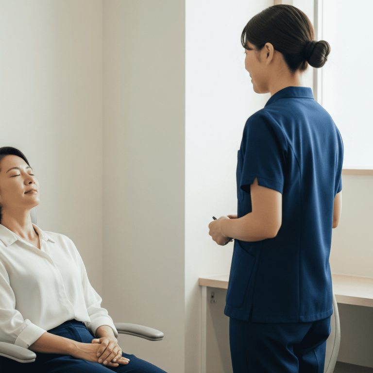 Patient relaxing in a treatment chair before an aesthetic procedure