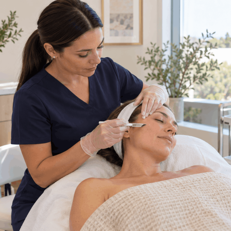 Dermaplane facial for dull skin performed by skincare professional